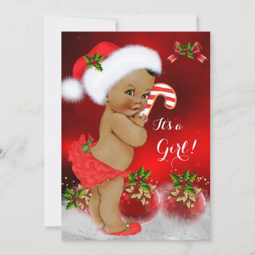 Cute Red White Christmas Baby Shower Girl Ethnic Invitation