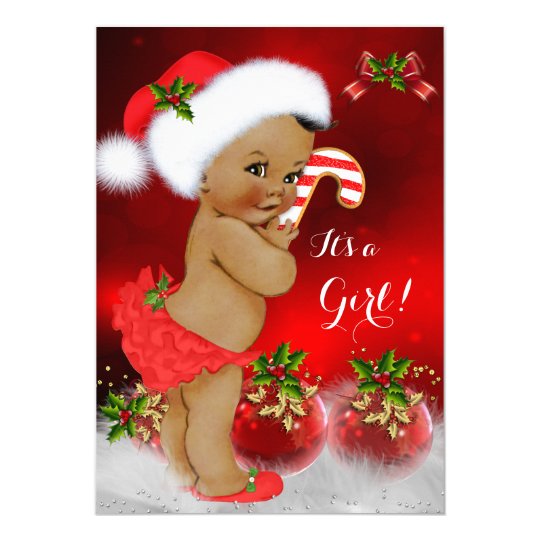 Cute Red White Christmas Baby Shower Girl Ethnic Invitation