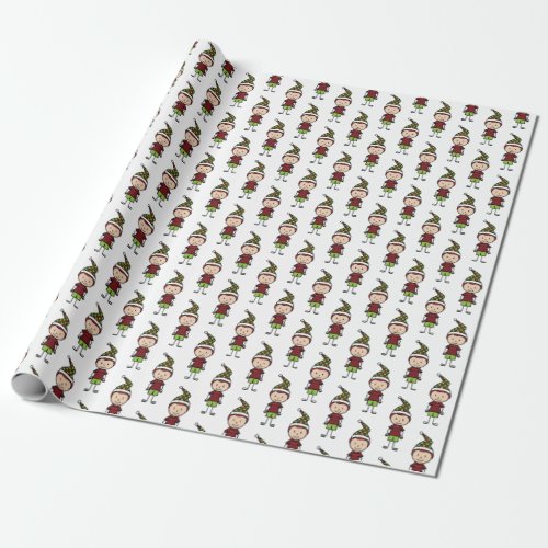 Cute Red White Christmas Character Wrapping Paper