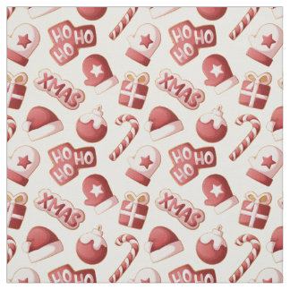 Cute Red White Christmas Cookie Candy Cane Pattern Fabric
