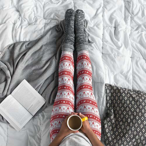 Cute Red  White Christmas Leggings 