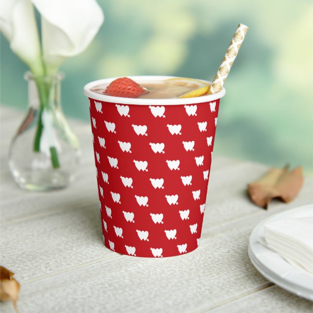 Cute red white cupid crossed arrow hearts pattern paper cups (Insitu)