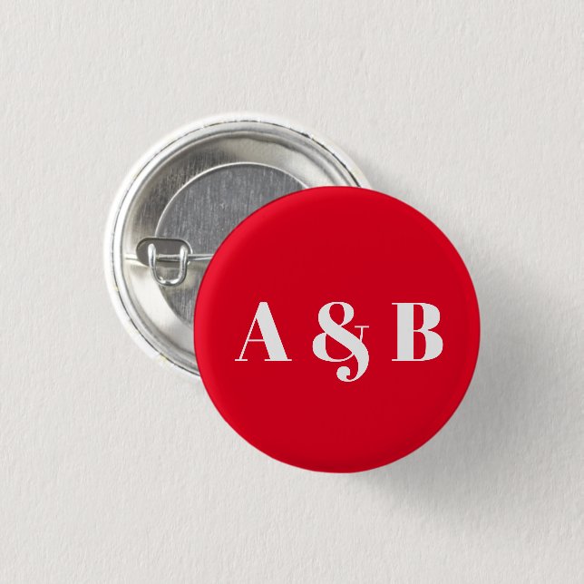 Cute red white custom couple monogram modern button (Front & Back)