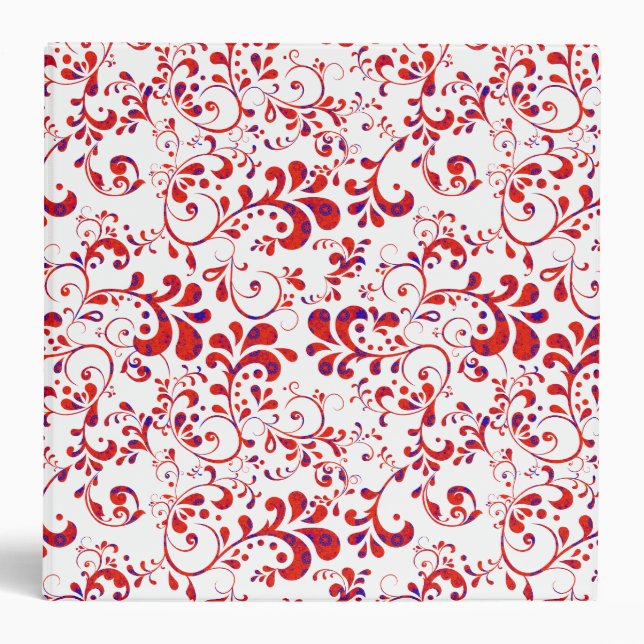 Cute red white floral pattern 3 ring binder (Front)