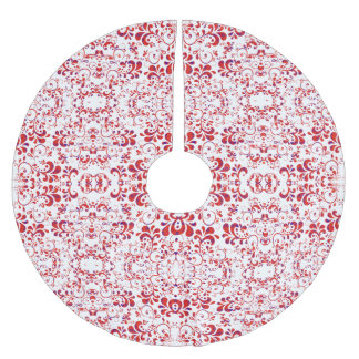 Cute red white floral pattern brushed polyester tree skirt