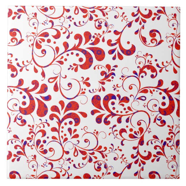 Cute red white floral pattern ceramic tile (Front)