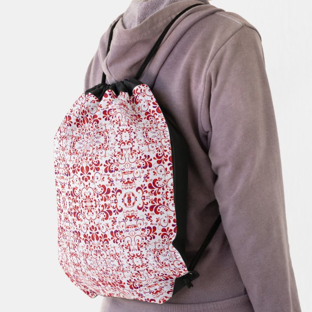 Cute red white floral pattern drawstring bag (Insitu)