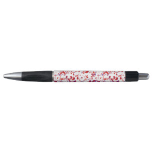 Cute red white floral pattern pen