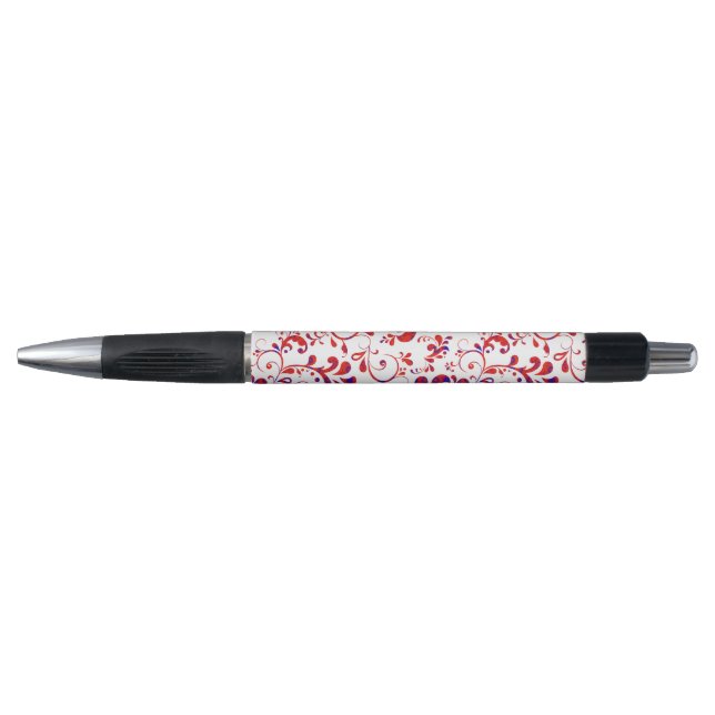 Cute red white floral pattern pen (Front)