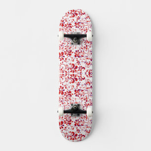 Cute red white floral pattern skateboard