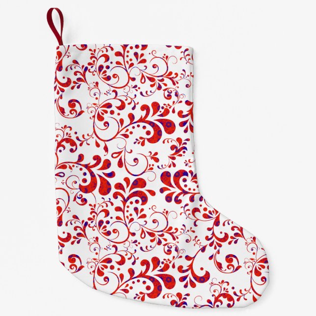 Cute red white floral pattern small christmas stocking (Front)