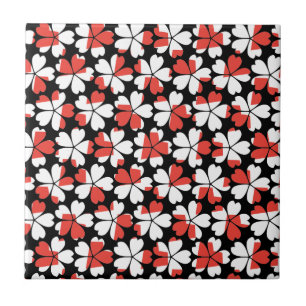 Cute red white flowers patterns ceramic tile