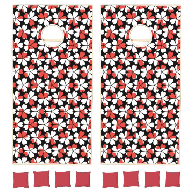 Cute red white flowers patterns cornhole set (Set)