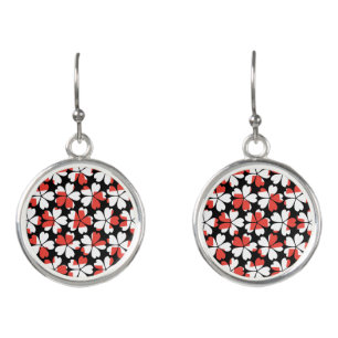 Cute red white flowers patterns earrings