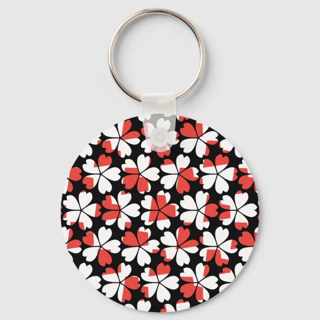 Cute red white flowers patterns keychain (Front)
