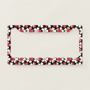 Cute red white flowers patterns license plate frame