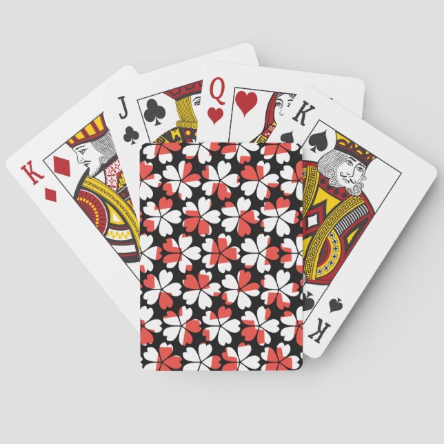 Cute red white flowers patterns poker cards (Back)