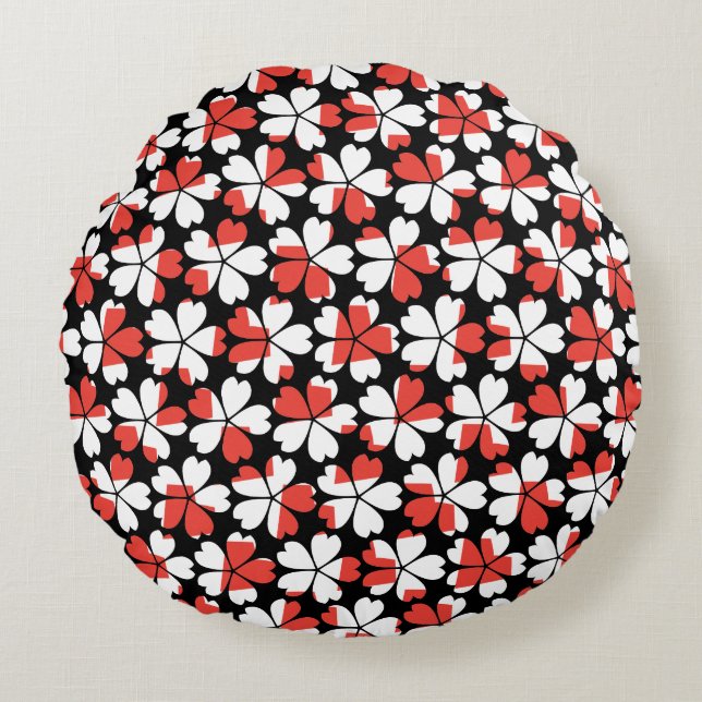 Cute red white flowers patterns round pillow (Front)