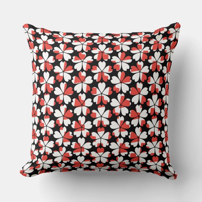 Cute red white flowers patterns throw pillow (Front)