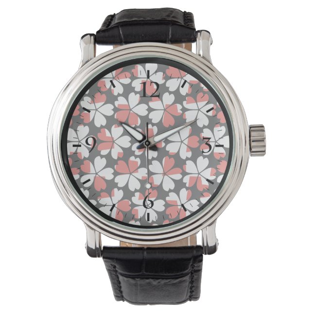 Cute red white flowers patterns watch (Front)