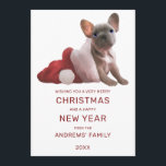 Cute Red White French Bulldog Santa Hat Christmas Holiday Card<br><div class="desc">This cute and artsy Christmas holiday greeting card is perfect to set the festive vibe for your special event. It features a hand-painted gray and white french bulldog inside a white and red Santa hat on top of a simple white background. On the back is a pattern featuring this cute...</div>