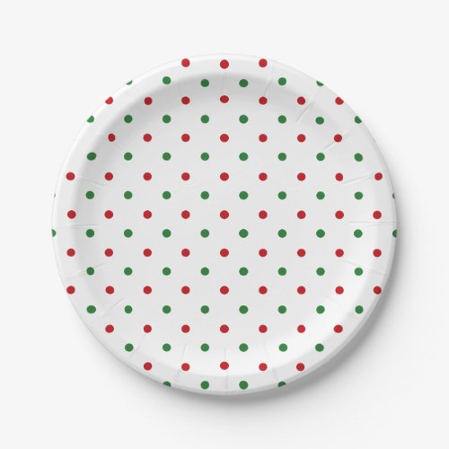 Cute red white green polka dot pattern holiday paper plates
