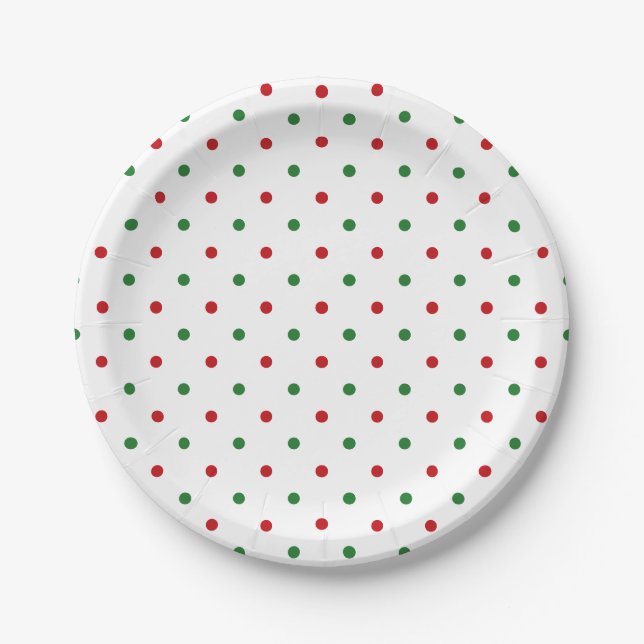Cute red white green polka dot pattern holiday paper plates (Front)