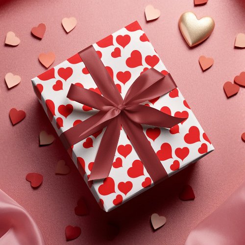 Cute Red  White Heart Valentines Wrapping Wrapping Paper Sheets