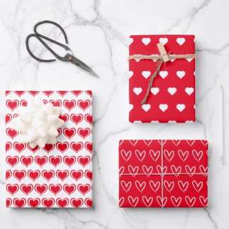 Cute Red White Hearts Pattern Valentine Wrapping P