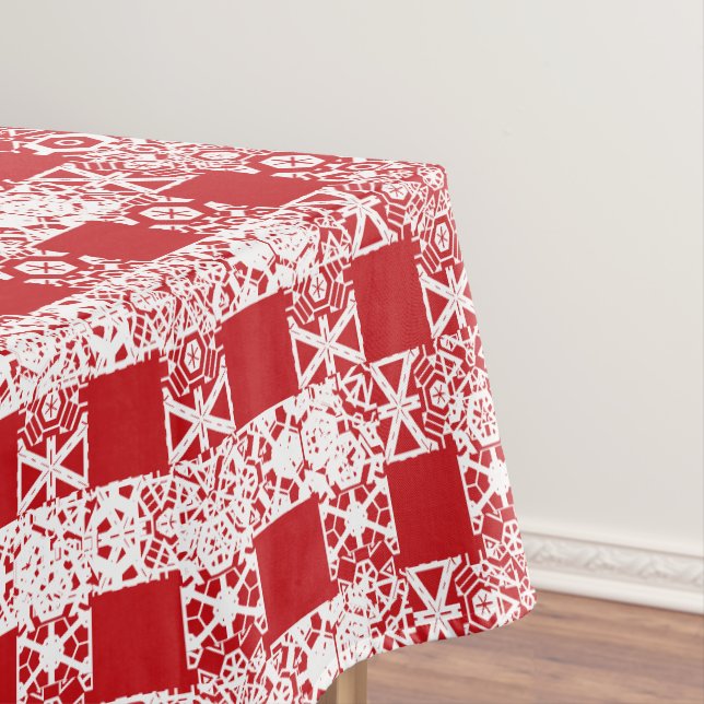 Cute red white lace grid plaid pattern Christmas Tablecloth (In Situ)