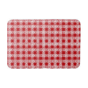 Cute red white lace plaid checkered vintage girly bath mat