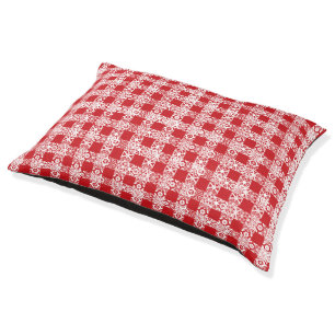 Cute red white lace plaid vintage farmhouse dog pet bed