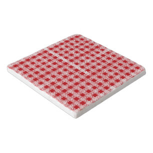 Cute red white lace plaid vintage farmhouse stone trivet