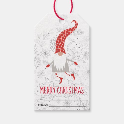 Cute Red White Merry Christmas Gnome Gift Tags