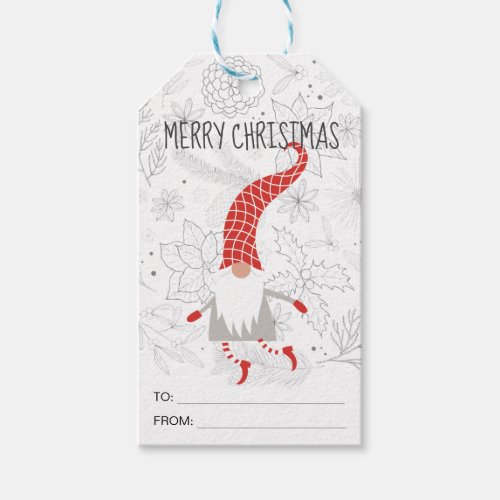 Cute Red White Merry Christmas Gnome Holiday Gift  Gift Tags