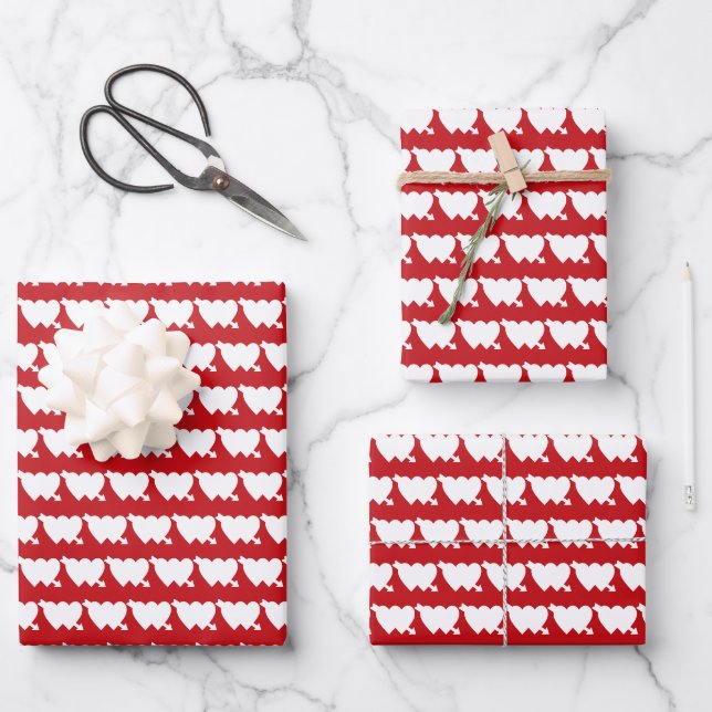 Cute red white modern double heart arrow pattern  wrapping paper sheets (Front)