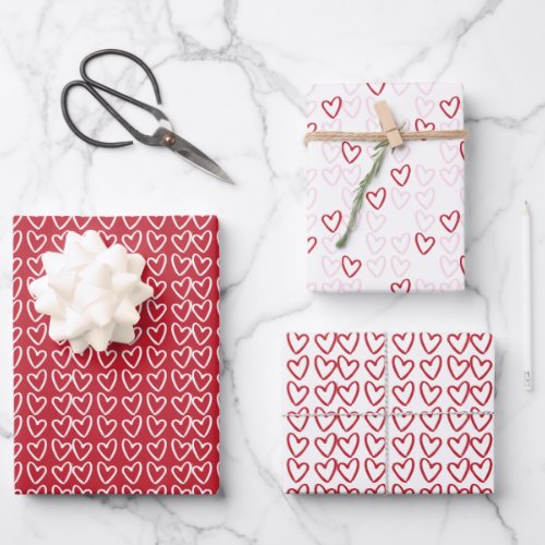 Cute Red White  Pink Hearts Valentines Day Wrapping Paper Sheets