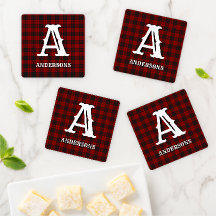 Cute Red  White Plaid Pattern Monogram Name