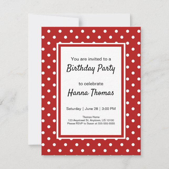 Cute Red White Polka Dot Birthday Party Invitation (Front)