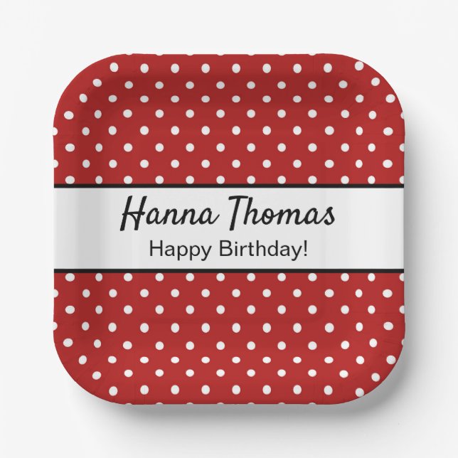 Cute Red White Polka Dot Birthday Party Paper Plates (Front)
