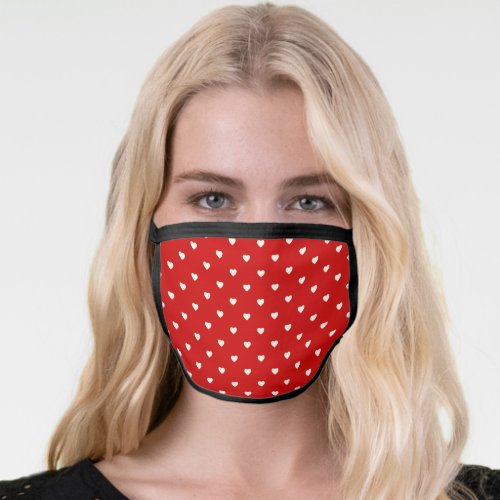 Cute Red  White Polka Dot Hearts Pattern Face Mask