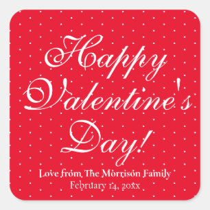 Cute red white polka dots custom Valentine's Day Square Sticker
