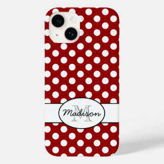 Cute Red White polka dots retro pattern Monogram Case-Mate iPhone 14 Case