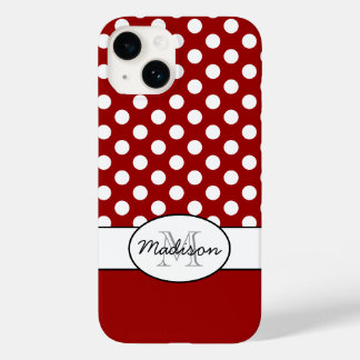 Cute Red White polka dots retro pattern Monogram Case-Mate iPhone 14 Case