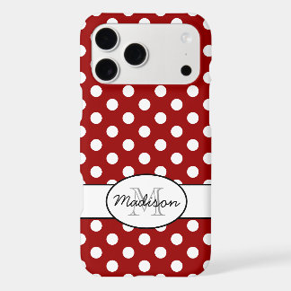 Cute Red White polka dots retro pattern Monogram iPhone 17 Pro Max Case