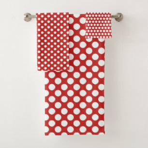 Cute red white polkadot pattern bathroom towel set