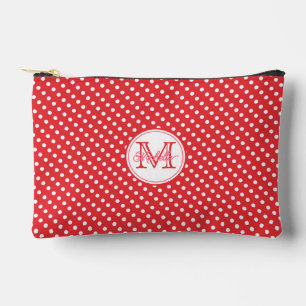 Cute Red & White Polkadots Monogrammed Accessory Pouch