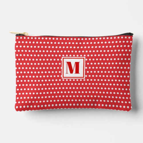 Cute Red  White Polkadots Monogrammed  Accessory Pouch