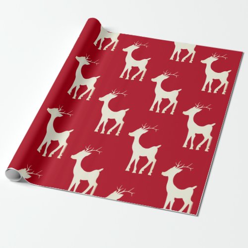 Cute Red  White Reindeer Christmas Holiday Wrapping Paper
