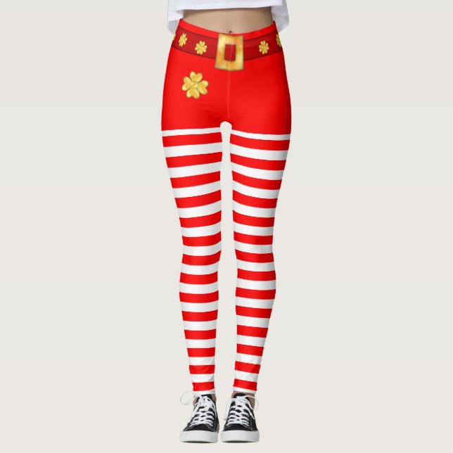 Cute red white striped leggings (Front)